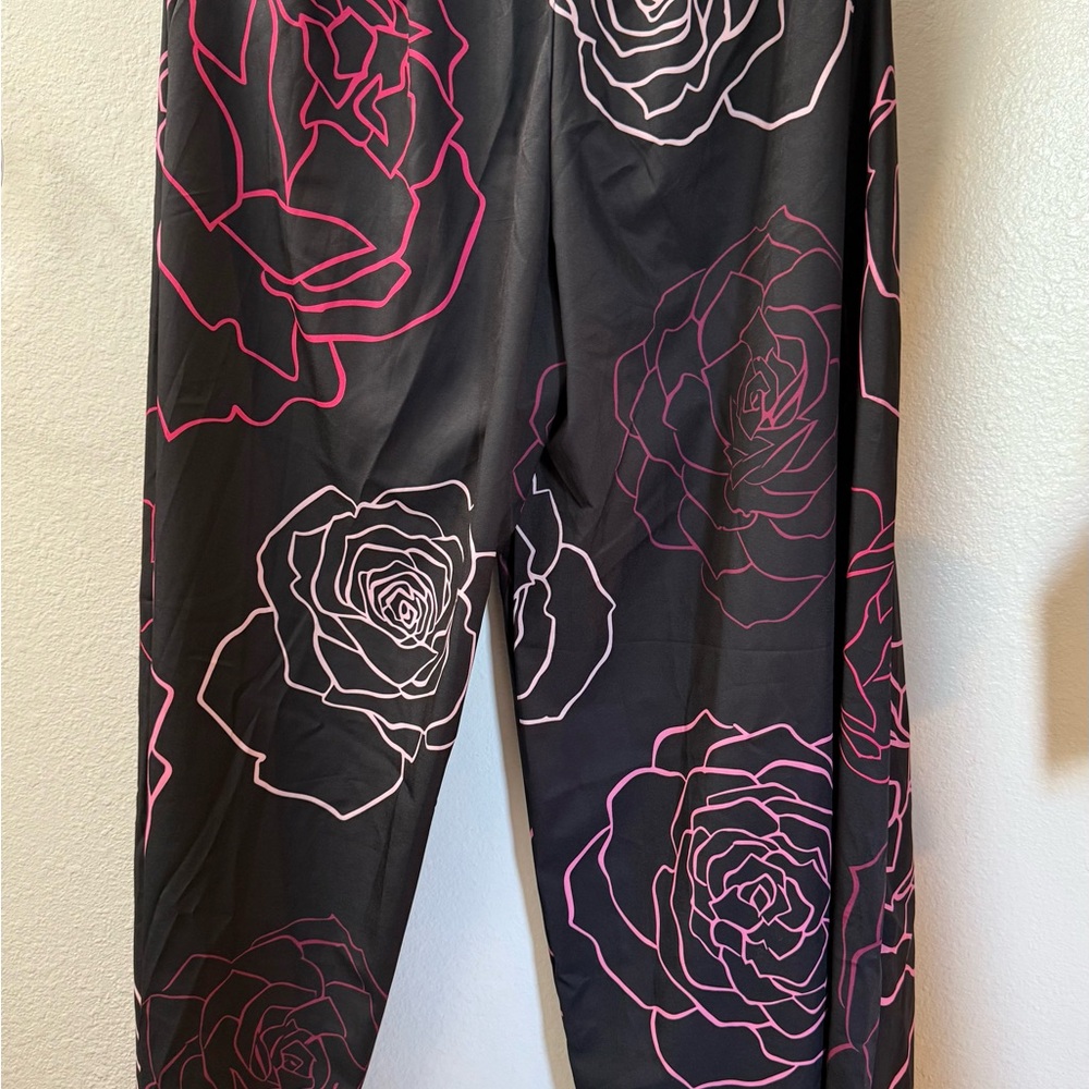 Black and Pink Floral Pantsuit with Artistic Design